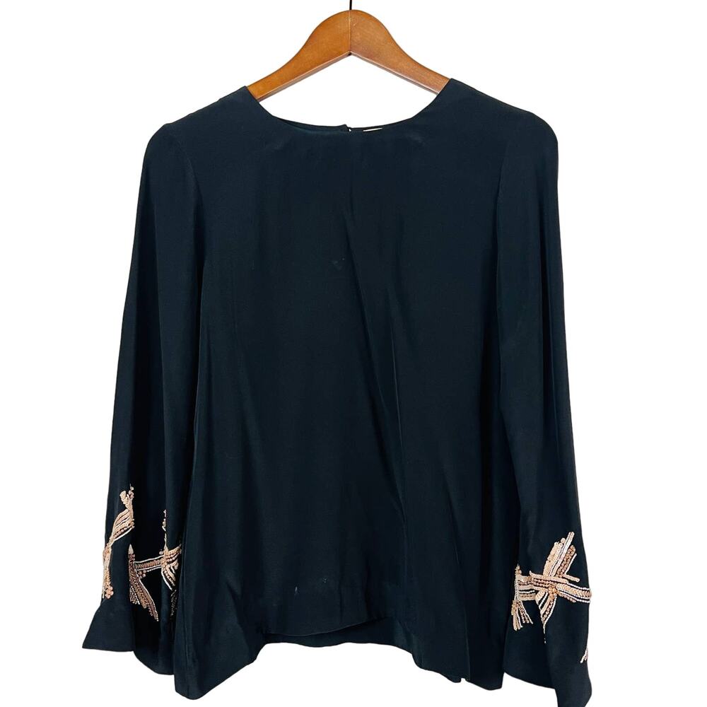 Rungolee Blouse Beaded Bell Sleeves Scoop Neck - XS